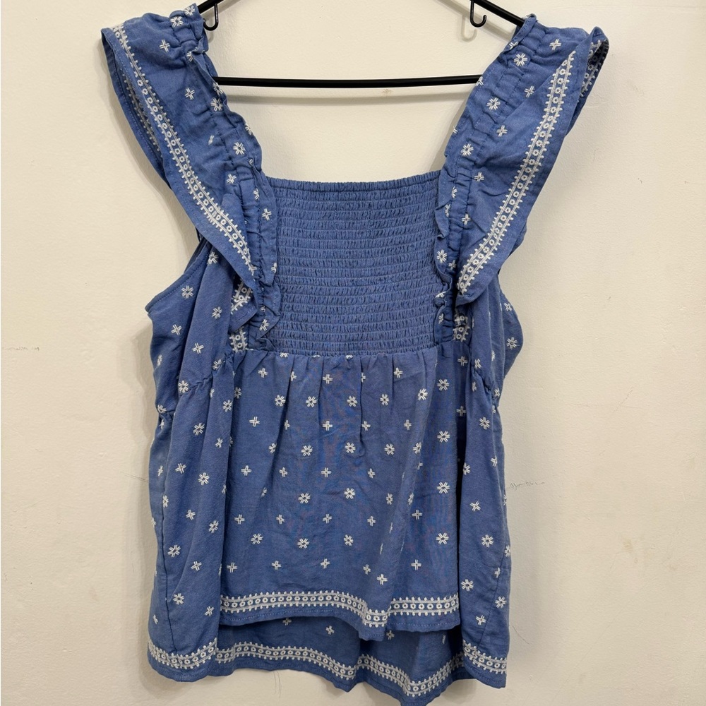 Old Navy Blue Sleeveless Ruffled Blouse